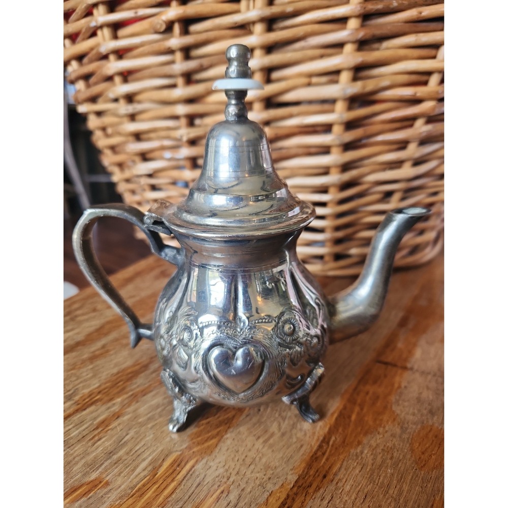 Vtg Moroccan Teapot Silver Plated